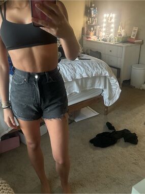 BDG Black High-Waist Frayed Denim Shorts